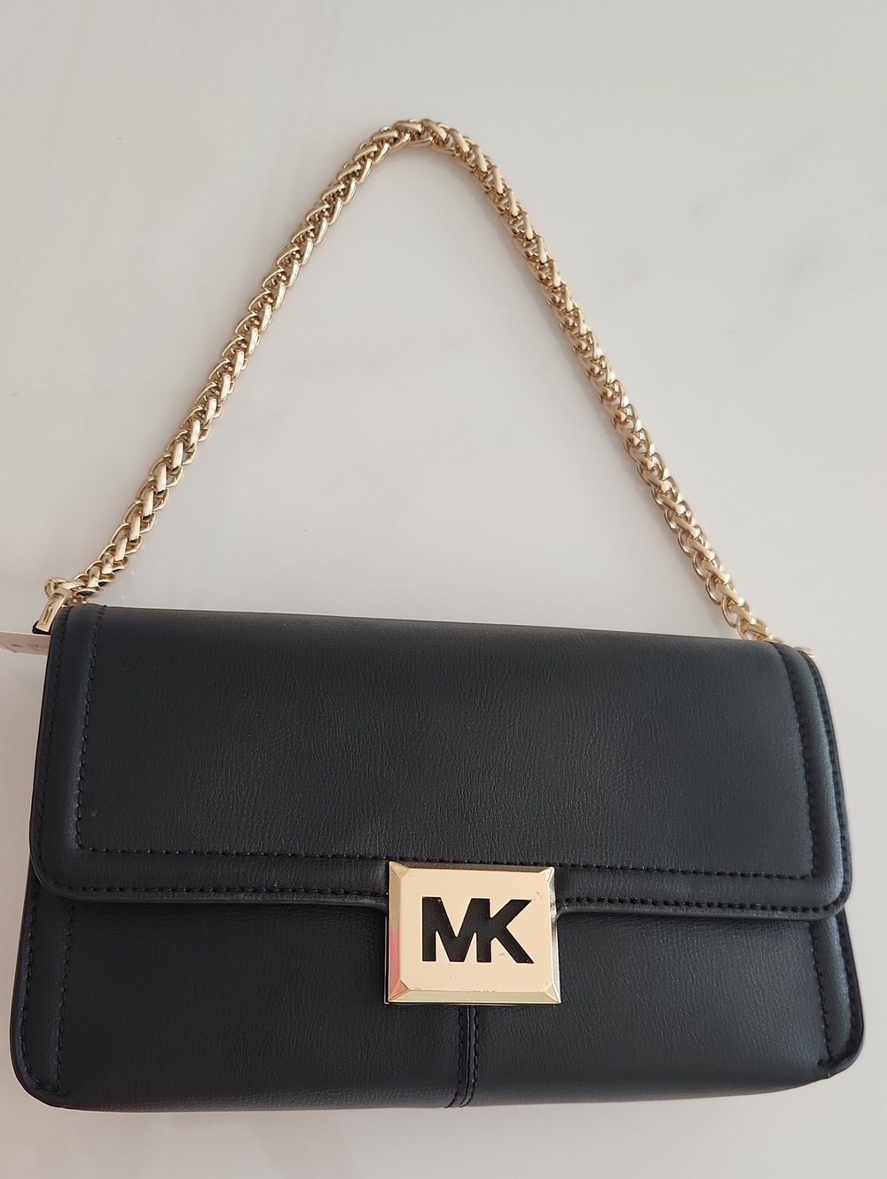 Michael Kors Black Leather Shoulder Bag with Gold Chain